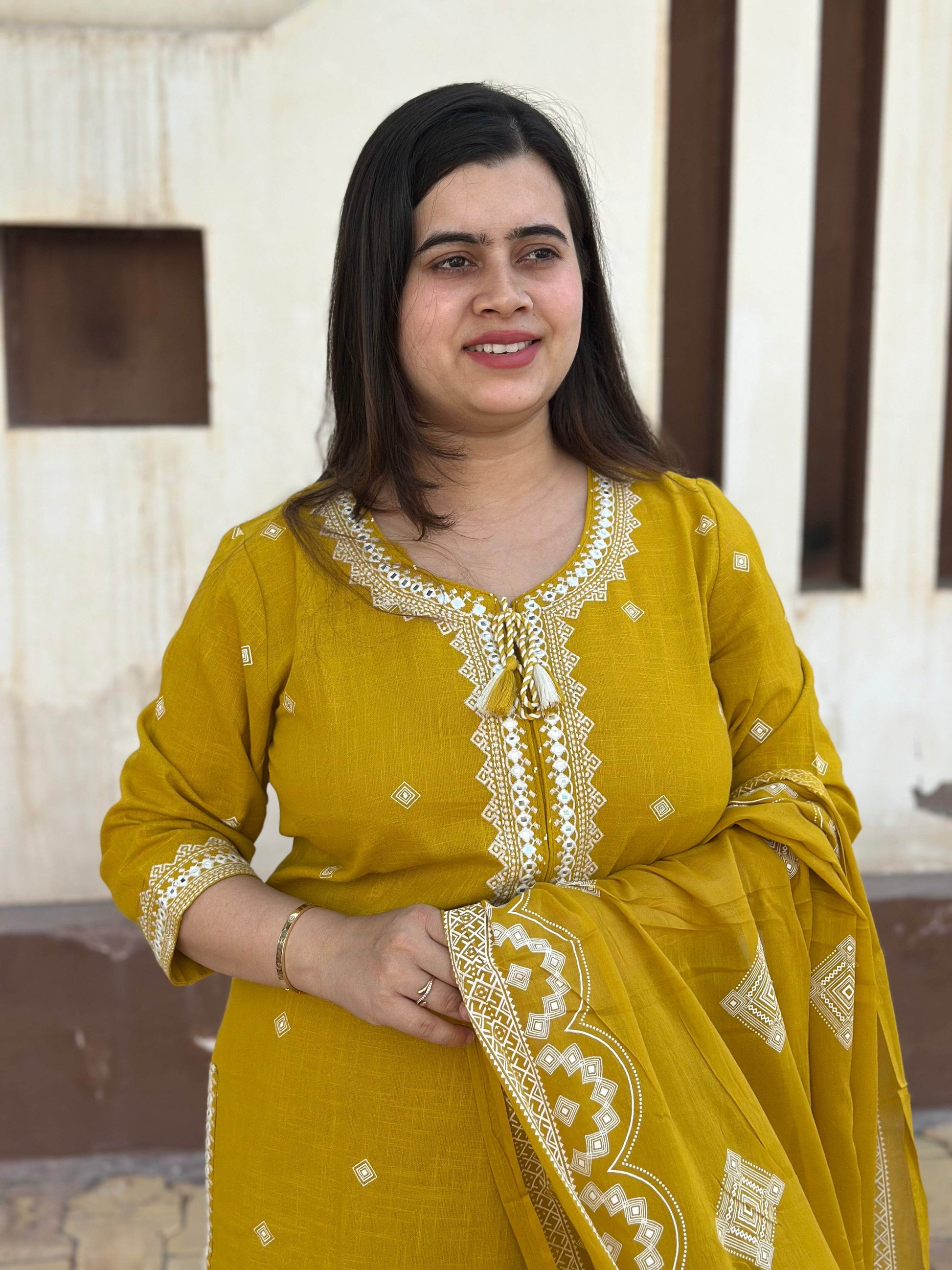 Cotton Flex kurta set with pants & dupatta - Vijay Laxmi