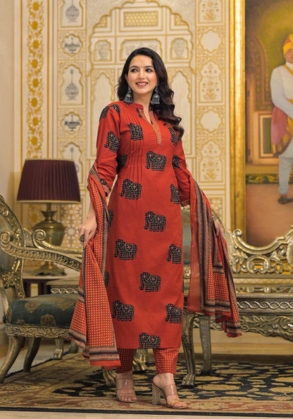 Vijaylaxmi Women’s Cotton straight kurta with Pant & Dupatta - Vijay Laxmi