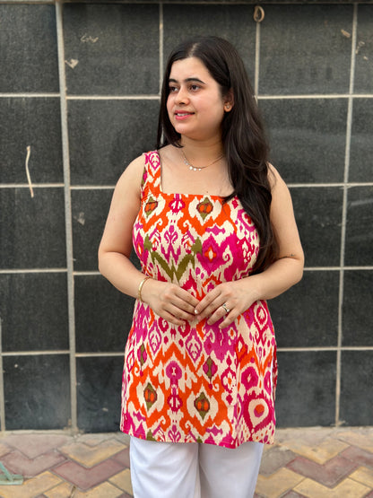 Gulmohar Sleeveless Cotton kurta
