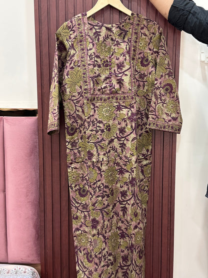 Ada pure cotton kurti for women kalamkari purple