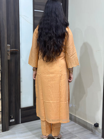 Mehar premium chikankari cotton Kurta & Pant with cotton lining orange