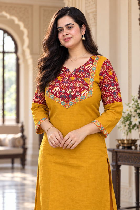 Sunehri pure cotton flex kurti for women mustard