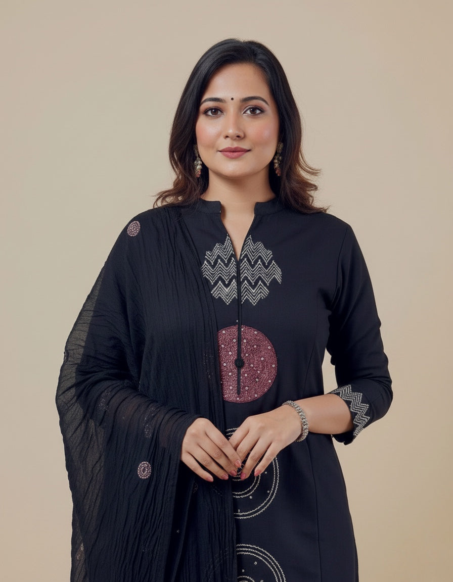 Amayra Cotton Kurta Embroidery Work Kurti Pant And Dupatta