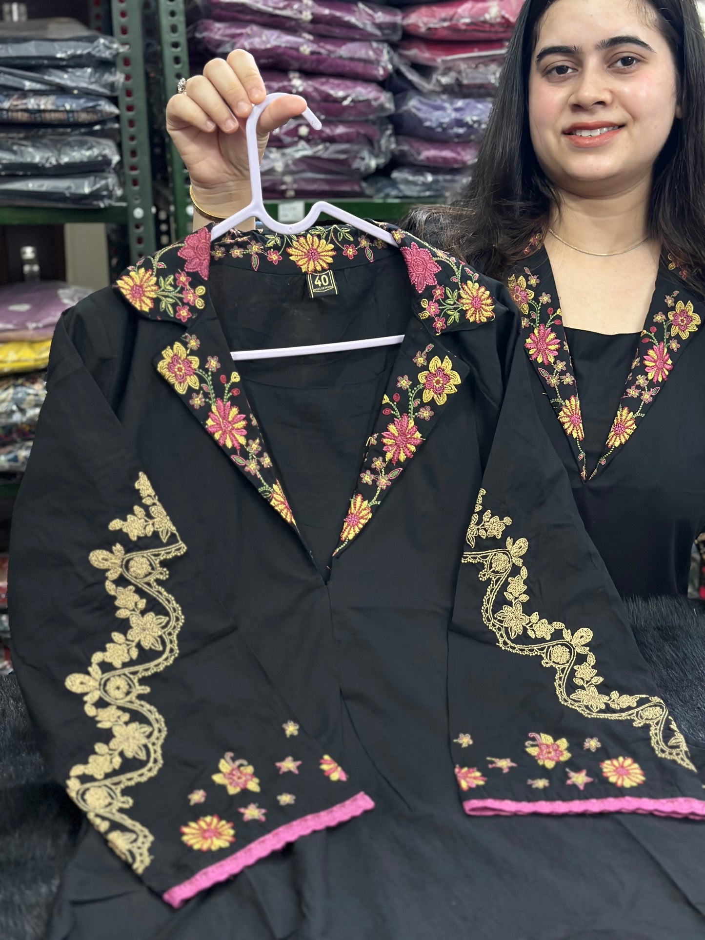 Ultimate Black thread embroidery Kurta Pant Set