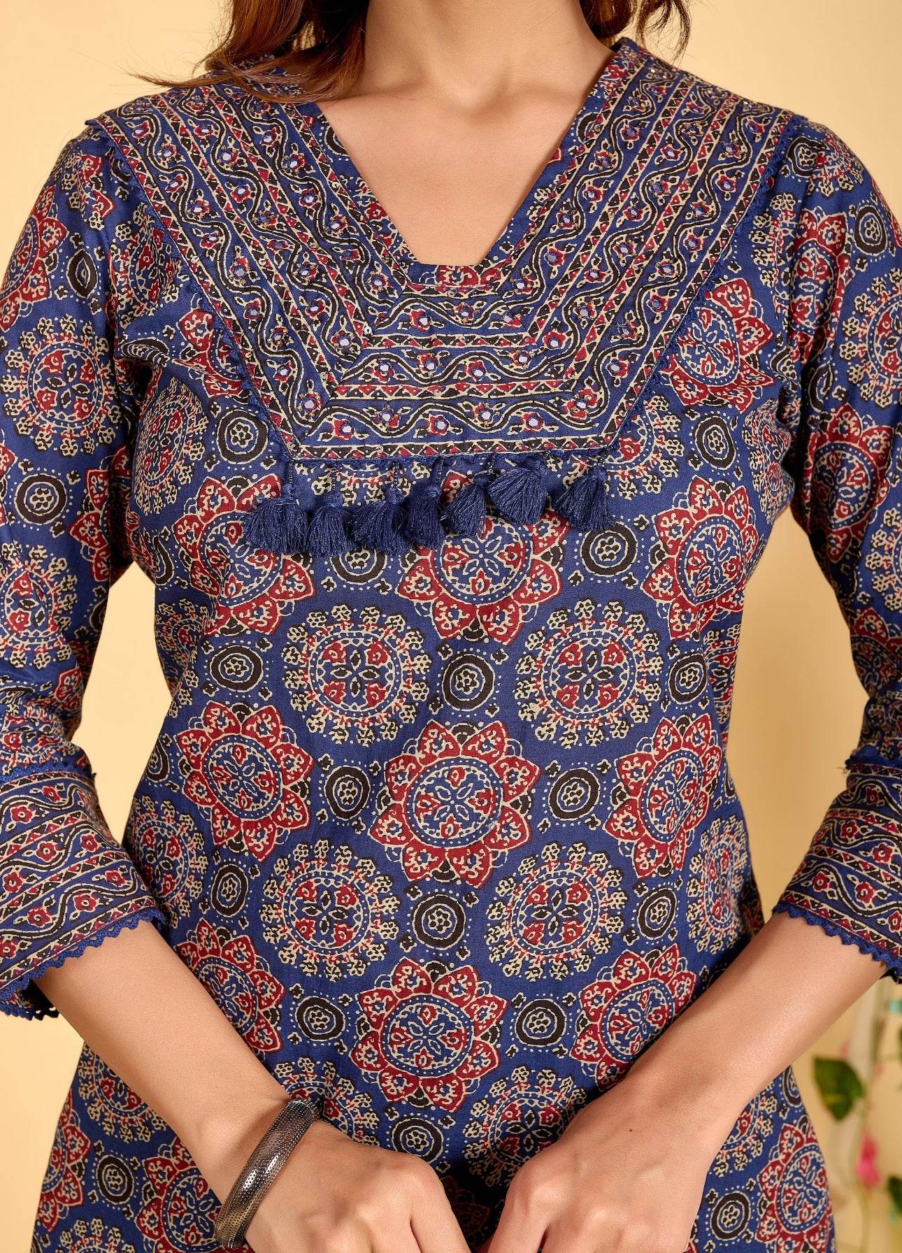 Ajrakh Printed Cotton Suit For Women - Vijay Laxmi