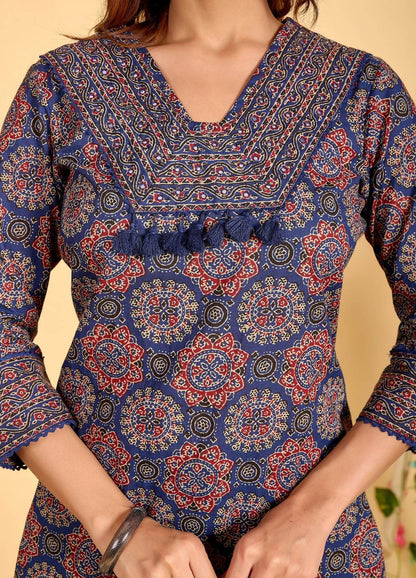 Ajrakh Printed Cotton Suit For Women - Vijay Laxmi