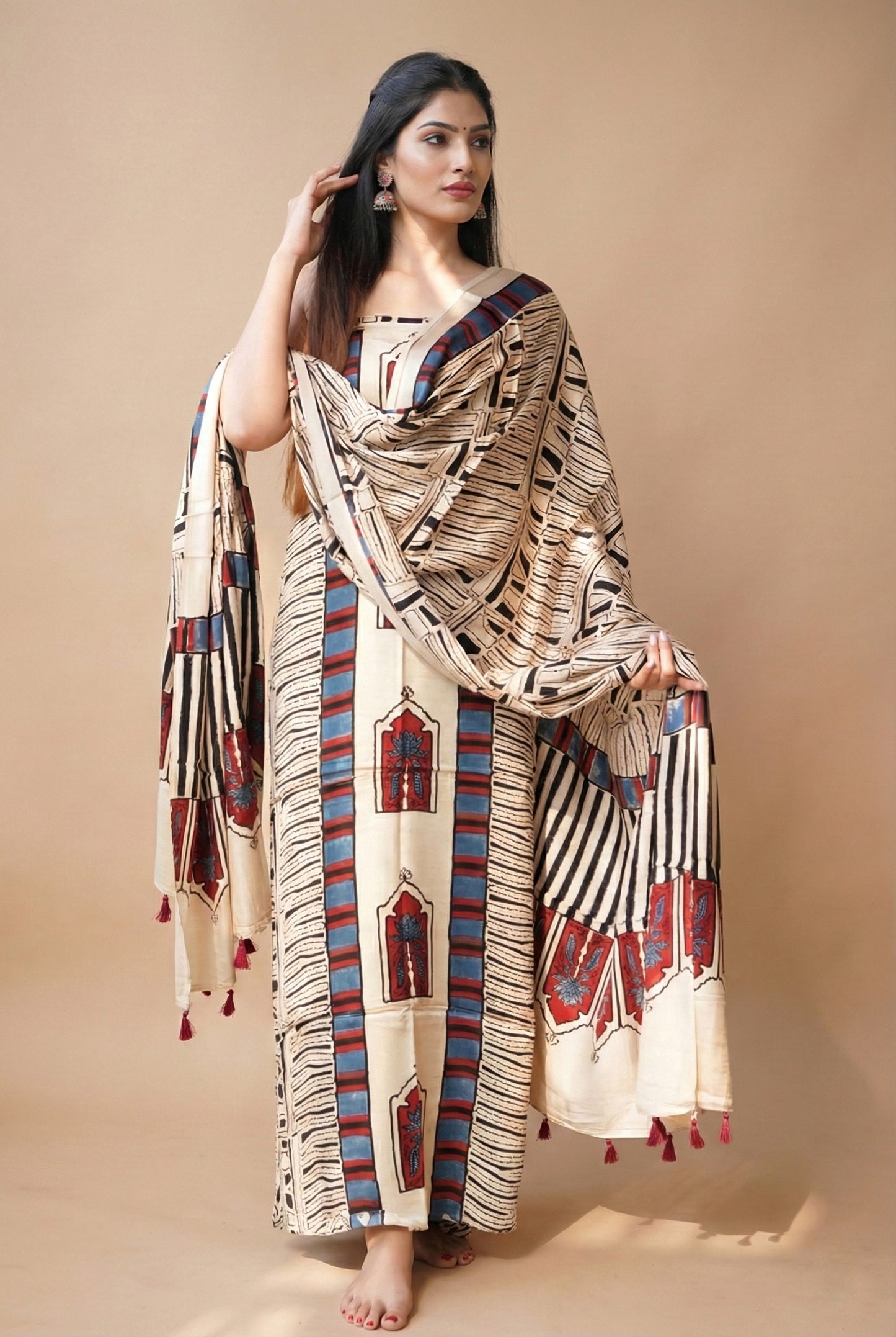 Modal Silk Ajrakh 2 Piece Unstitched Suit