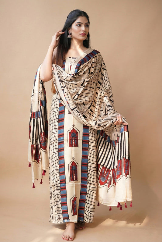 Modal Silk Ajrakh 2 Piece Unstitched Suit