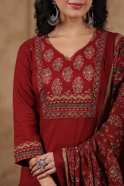 Ajrakh Printed Cotton Suit For Women - Vijay Laxmi