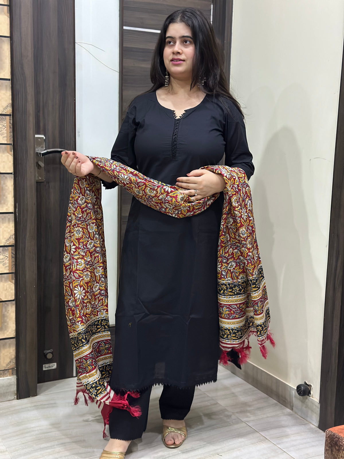 Madhubani Cotton Kurta Set for Women Black