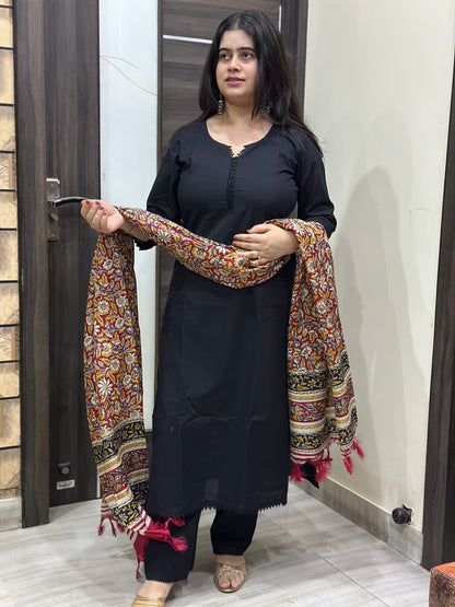 Madhubani Cotton Kurta Set for Women Black