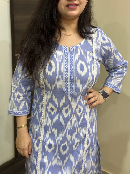 Noor Ikkat cotton Kurta & Pant blue