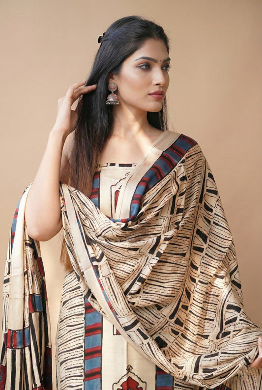 Modal Silk Ajrakh 2 Piece Unstitched Suit