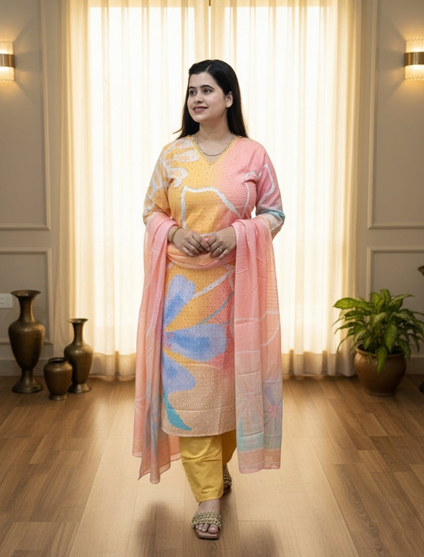 Cotton Chiffli kurta Set with dupatta