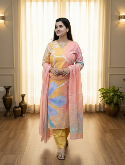 Cotton Chiffli kurta Set with dupatta