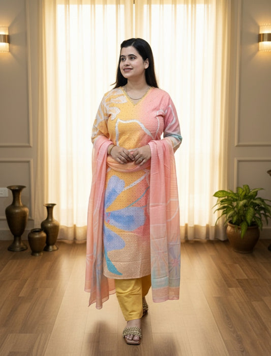Cotton Chiffli kurta Set with dupatta