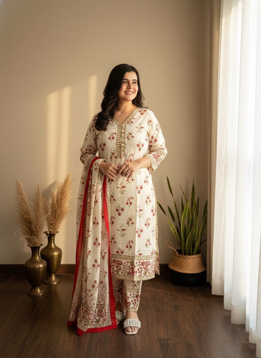 Cotton kurta set for women with dupatta