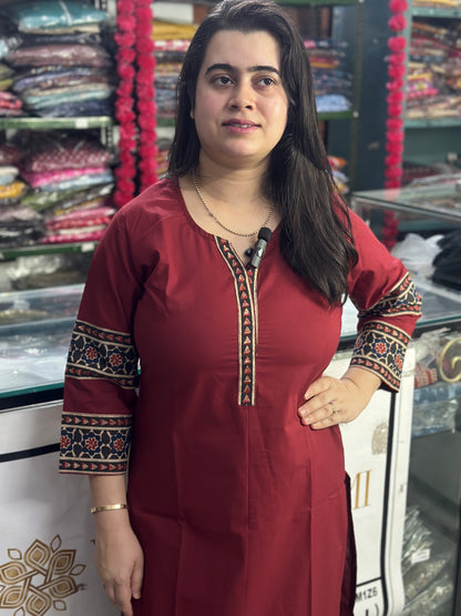Rangrez pure cotton kurti for women maroon