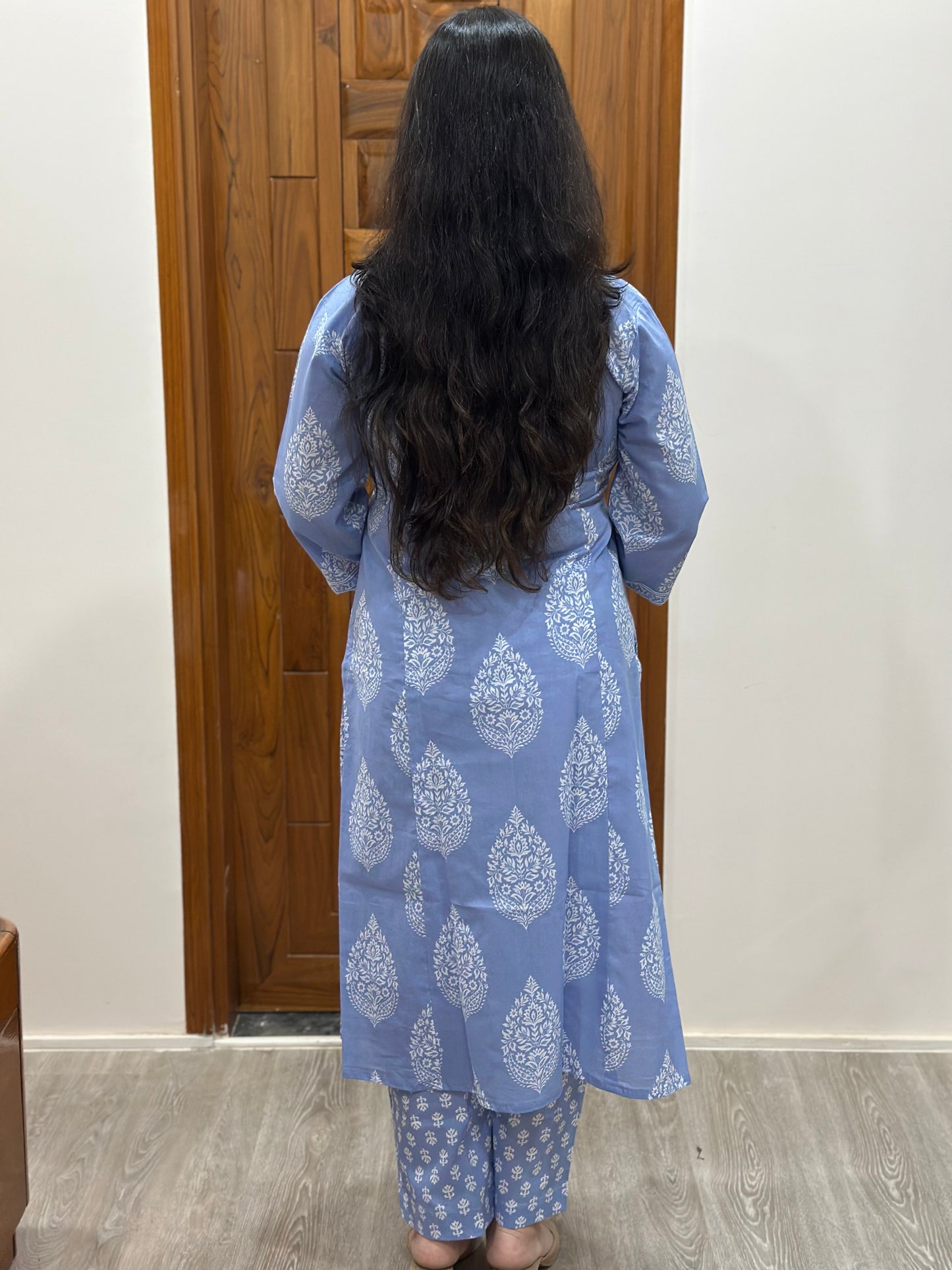 Gulmohar kalamkari cotton cord set powder blue