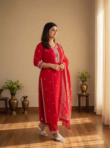 Cotton Flex kurta set with pants & dupatta