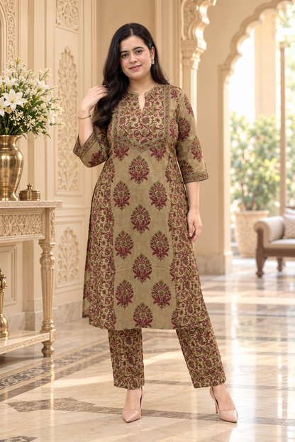 Nazakat Cotton kurta set for women maroon