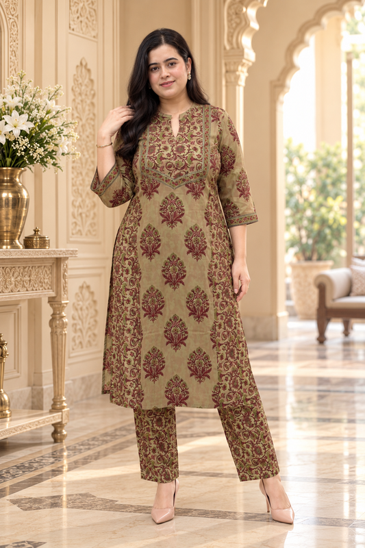Nazakat Cotton kurta set for women maroon
