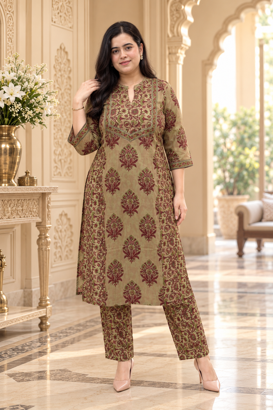 Nazakat Cotton kurta set for women maroon