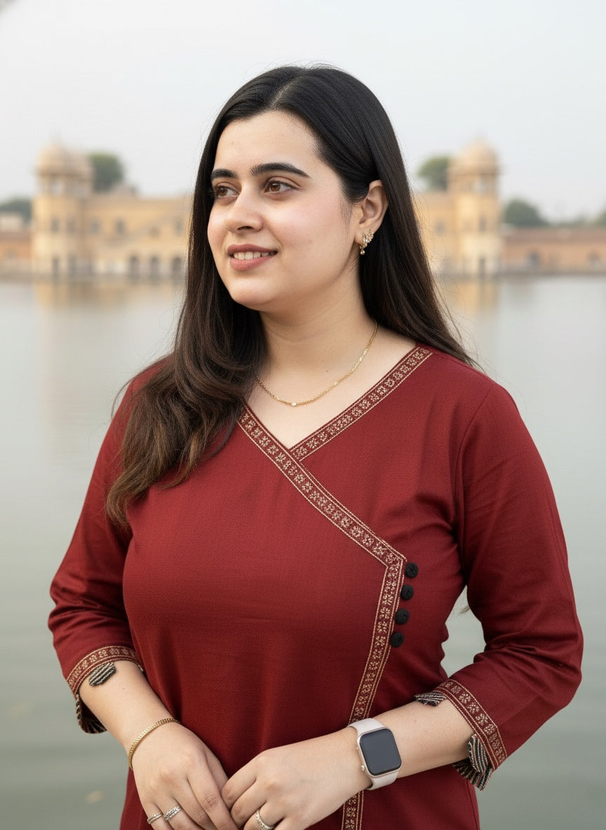 Airy Cotton Kurti for women red angrakha