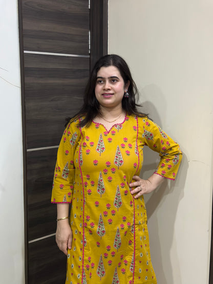 Gazal Cotton kurta set for women yellow