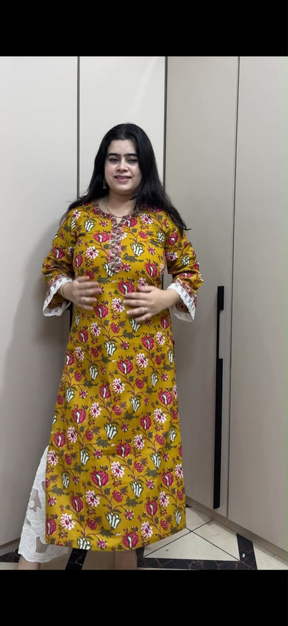 Rangrez pure cotton kurti for women mustard