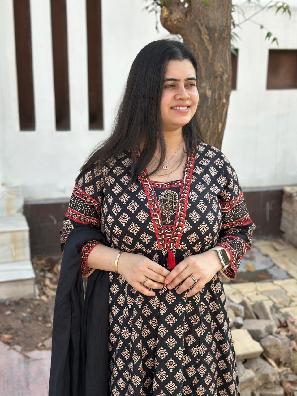 Aarohi Cotton Frock suit with dupatta & pants Black