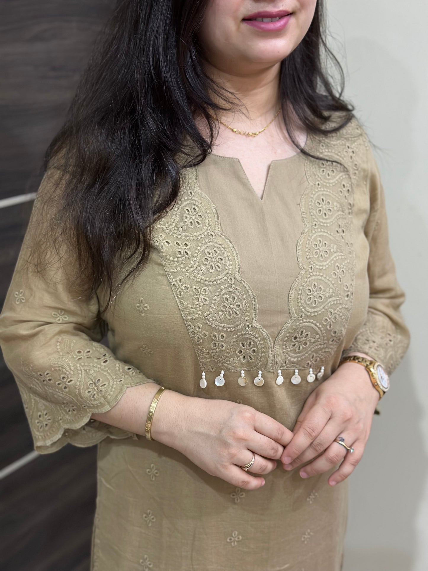 Mehar premium chikankari cotton Kurta & Pant with cotton lining Brown
