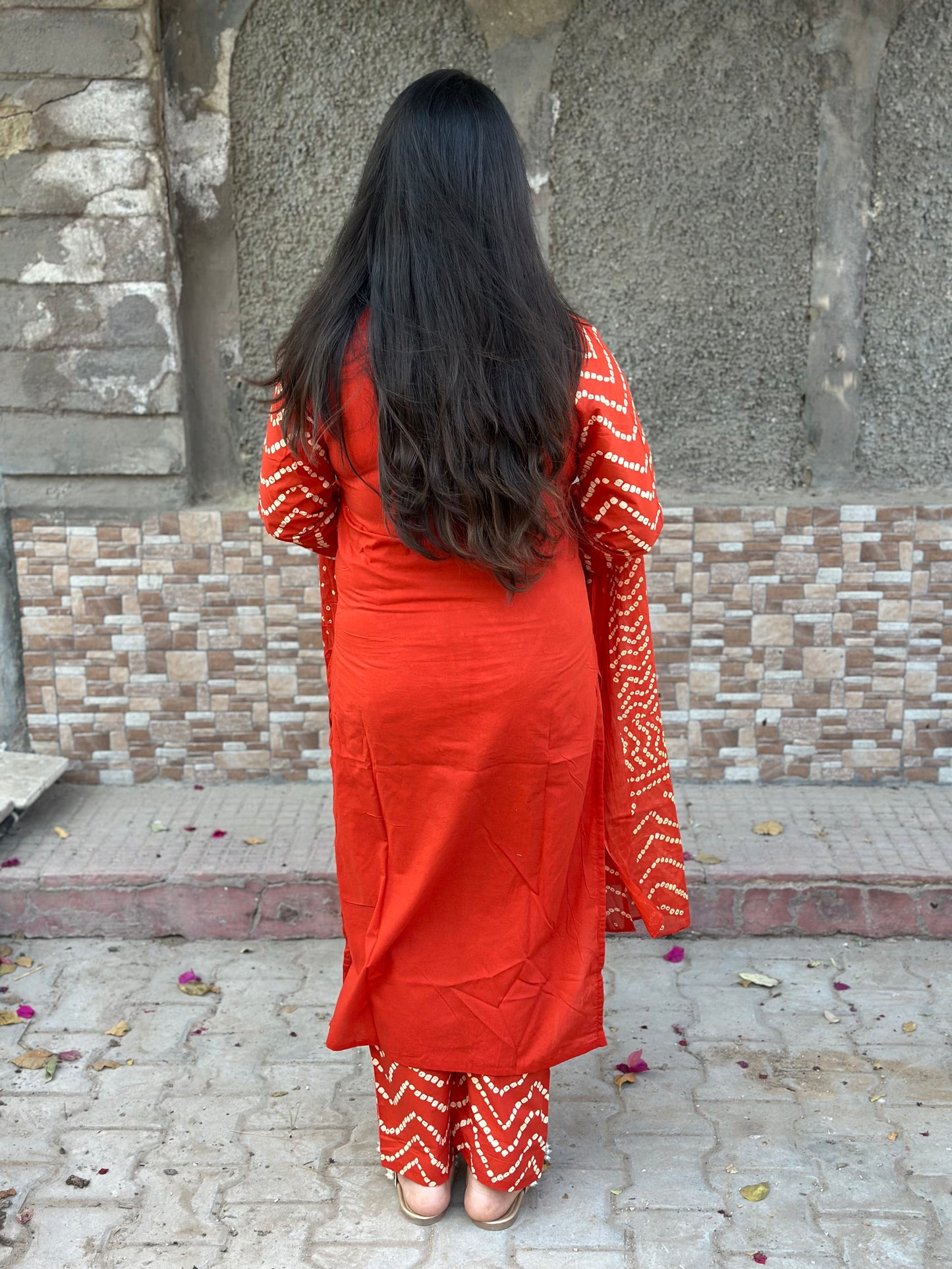 Amayra Cotton Kurta Embroidery Work Kurti Pant And Dupatta -Orange