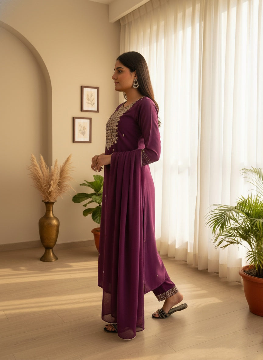 Purple modal silk suit