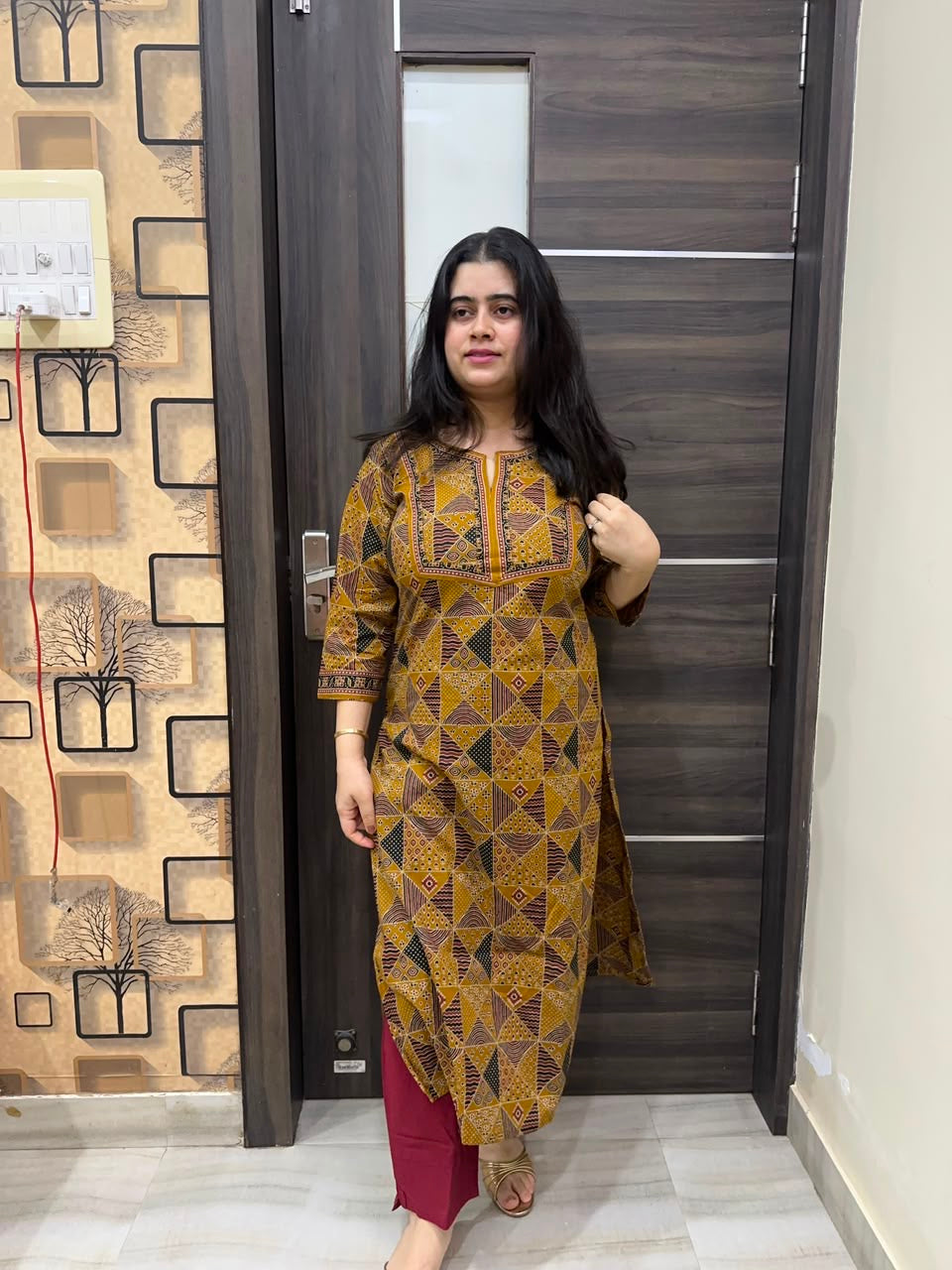 Madhubani Cotton kurta set for women mustard