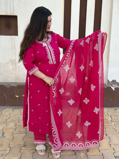 Cotton Flex kurta set with pants & dupatta - Vijay Laxmi