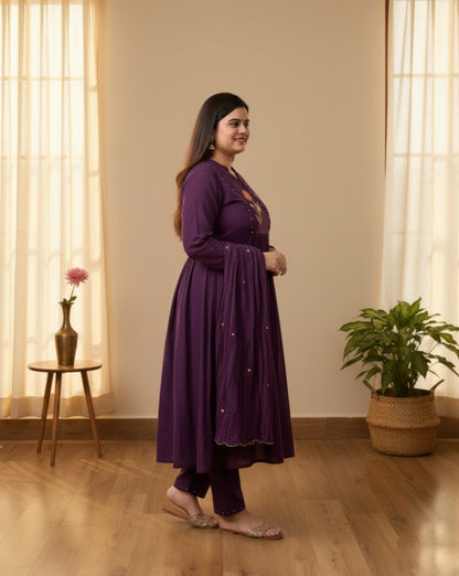 Cotton kurta set for women with dupatta Purple