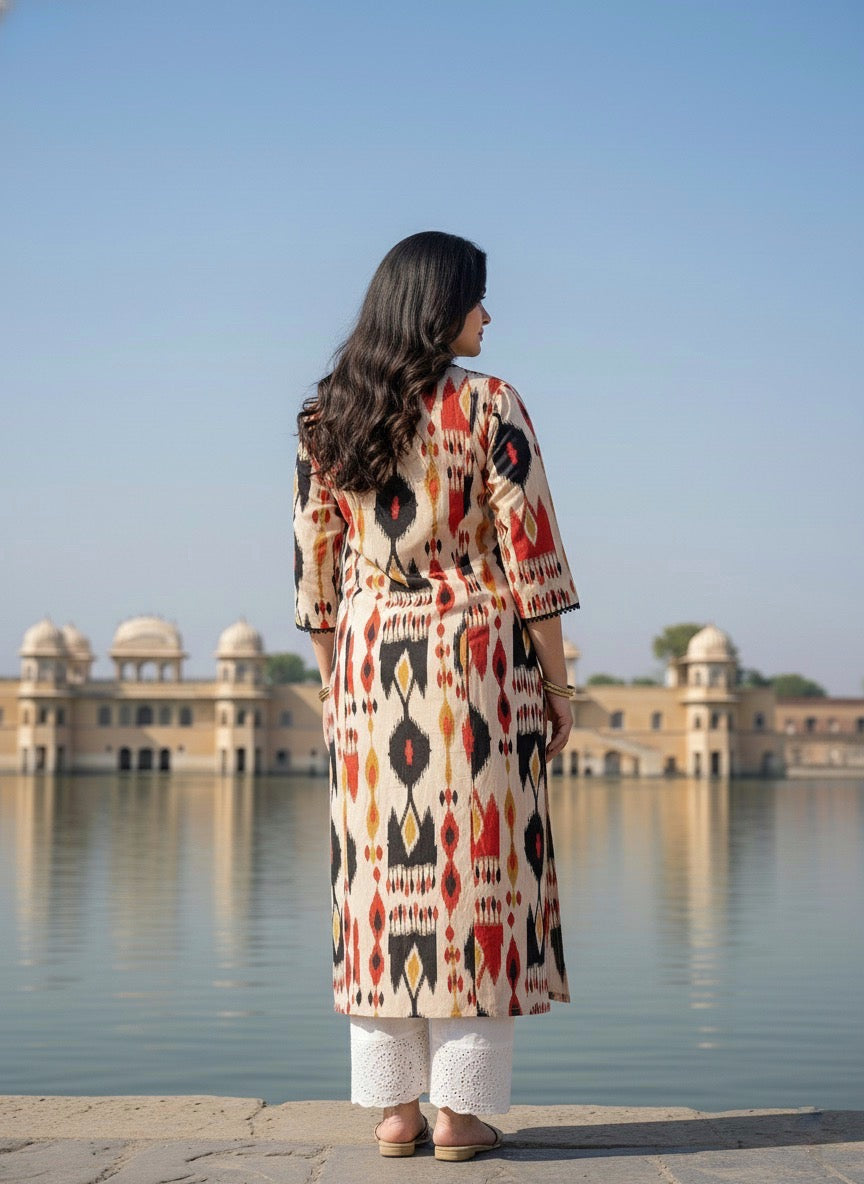 Breathable & Stylish Ikkat Print Cotton Kurti