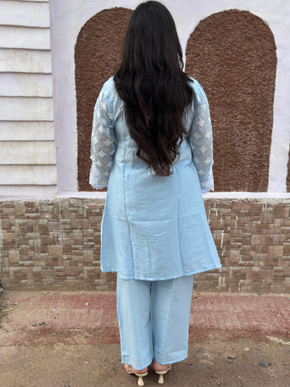 Gulmohar Chikankari Cotton Cord Set for women blue