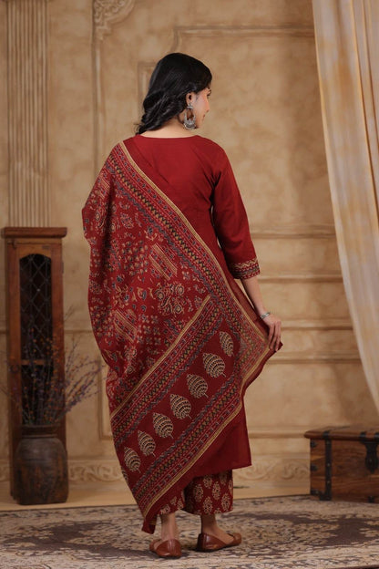 Ajrakh Printed Cotton Suit For Women - Vijay Laxmi