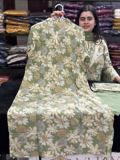 Luxury Floral Cotton Embroidery Suit Set