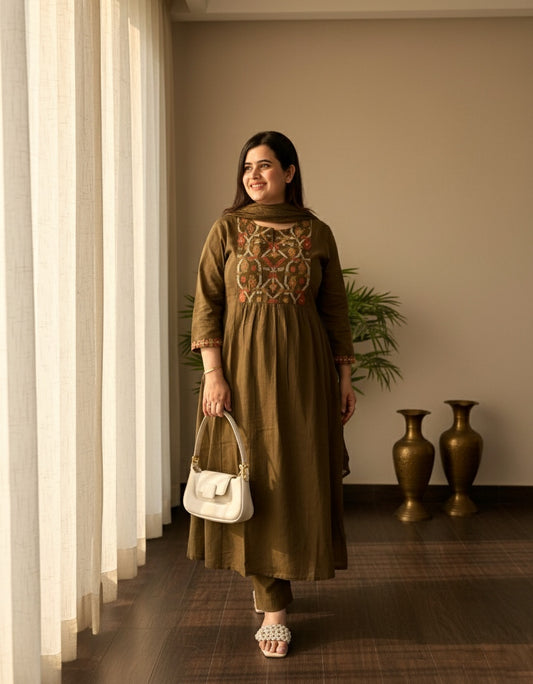 Thread Work Cotton Suit For Women