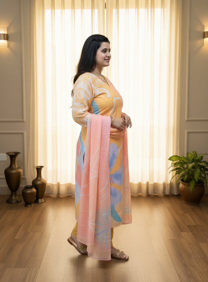 Cotton Chiffli kurta Set with dupatta