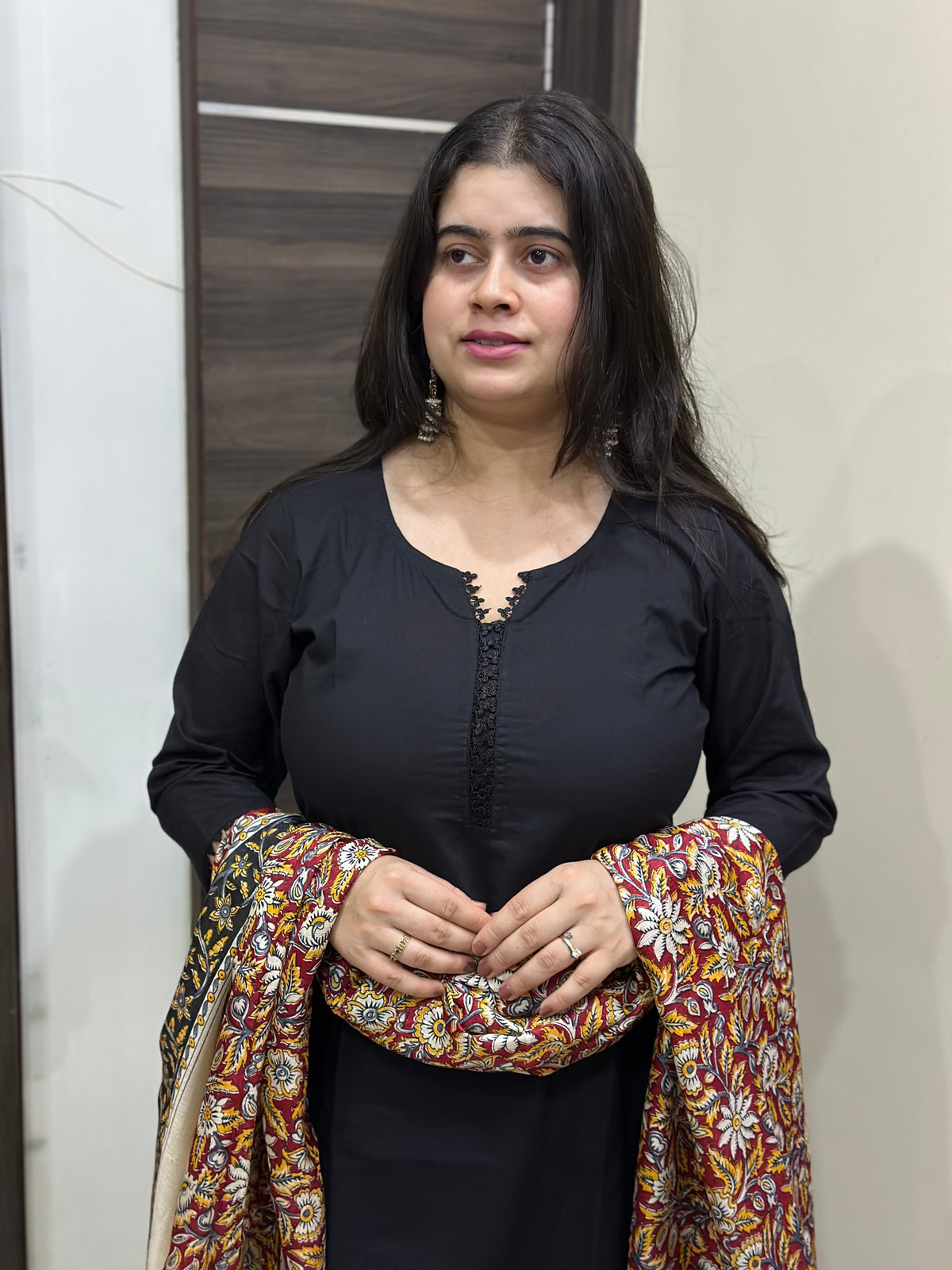 Madhubani Cotton Kurta Set for Women Black