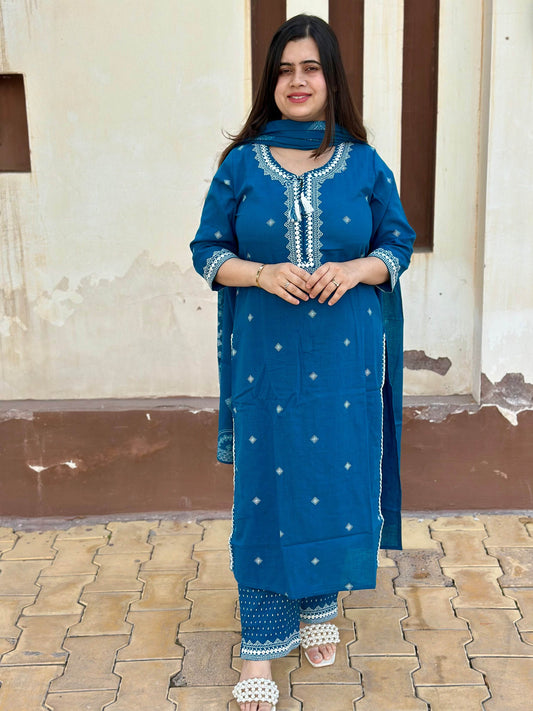Cotton Flex kurta set with pants & dupatta - Vijay Laxmi