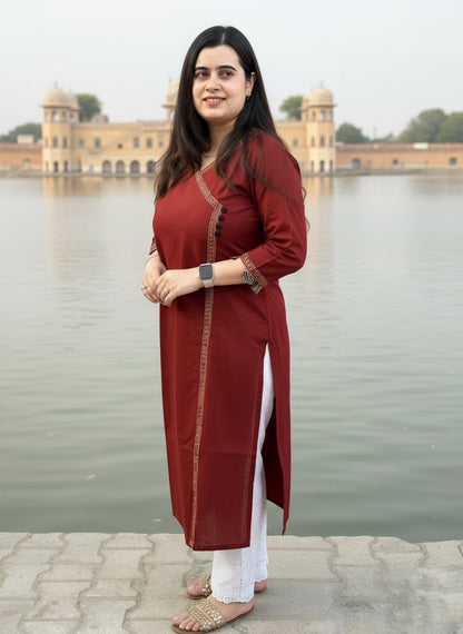 Airy Cotton Kurti for women red angrakha