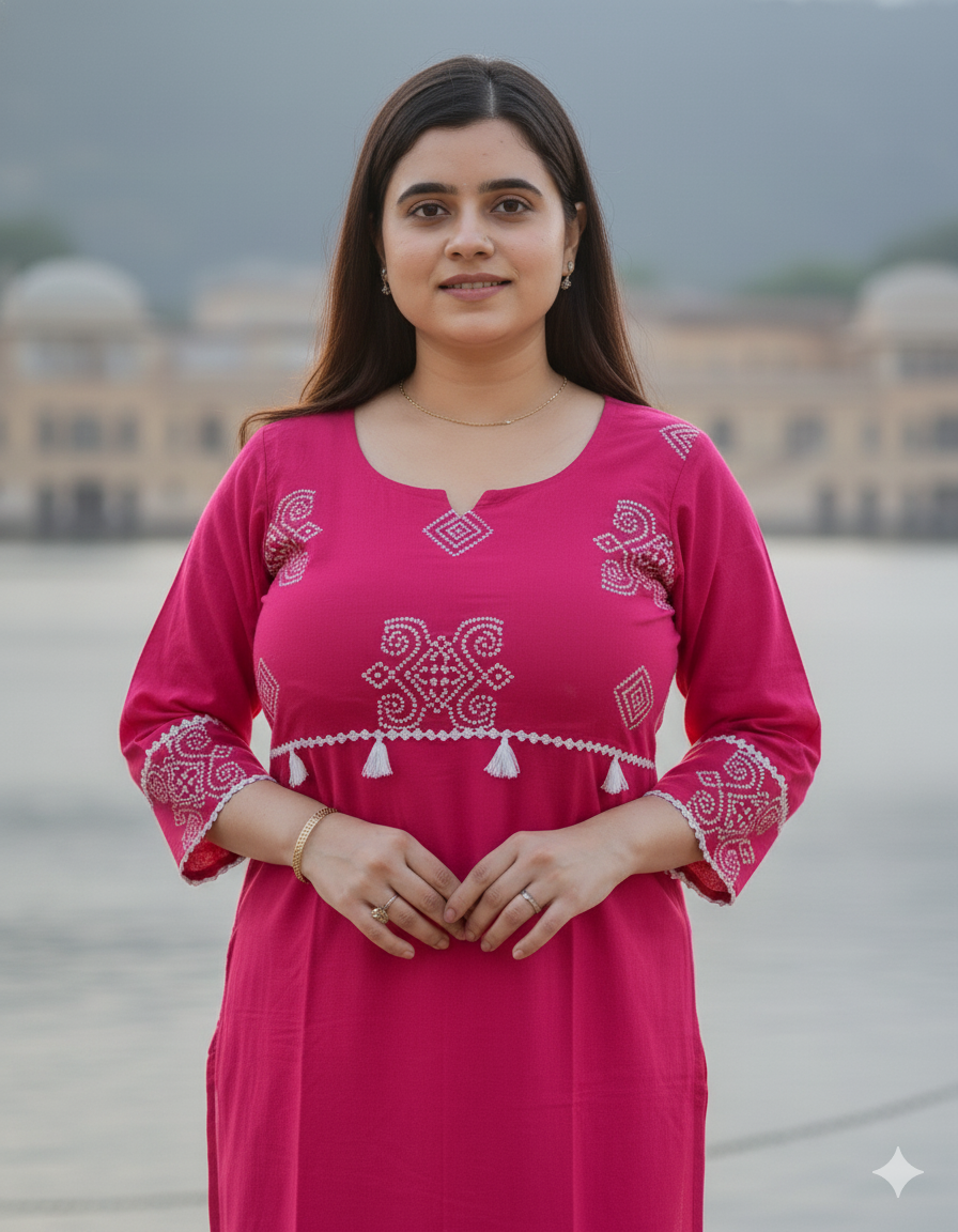 Breathable & Stylish Cotton Kurti Pink