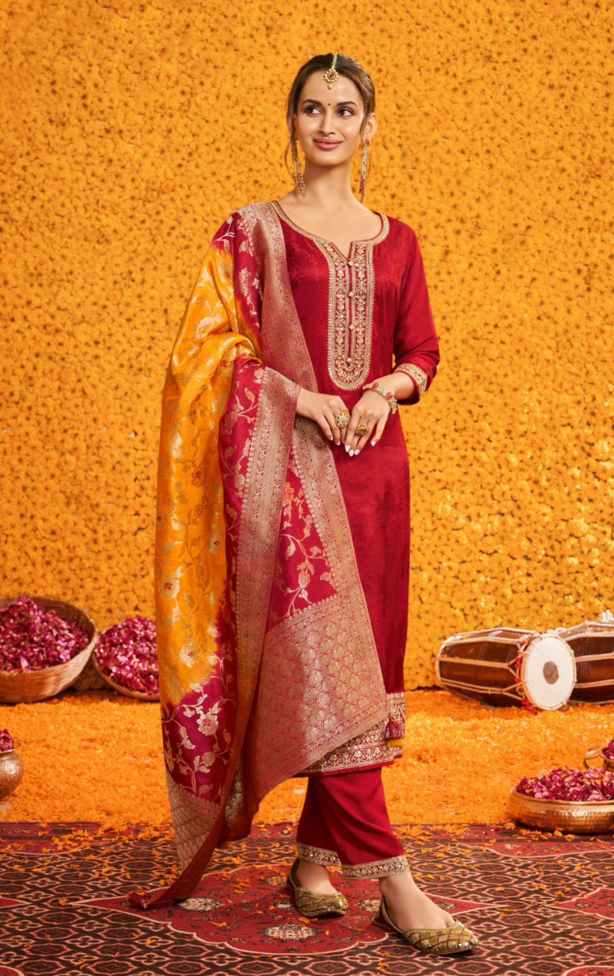 Plus size Banarasi silk suit - Vijay Laxmi
