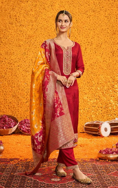 Plus size Banarasi silk suit - Vijay Laxmi
