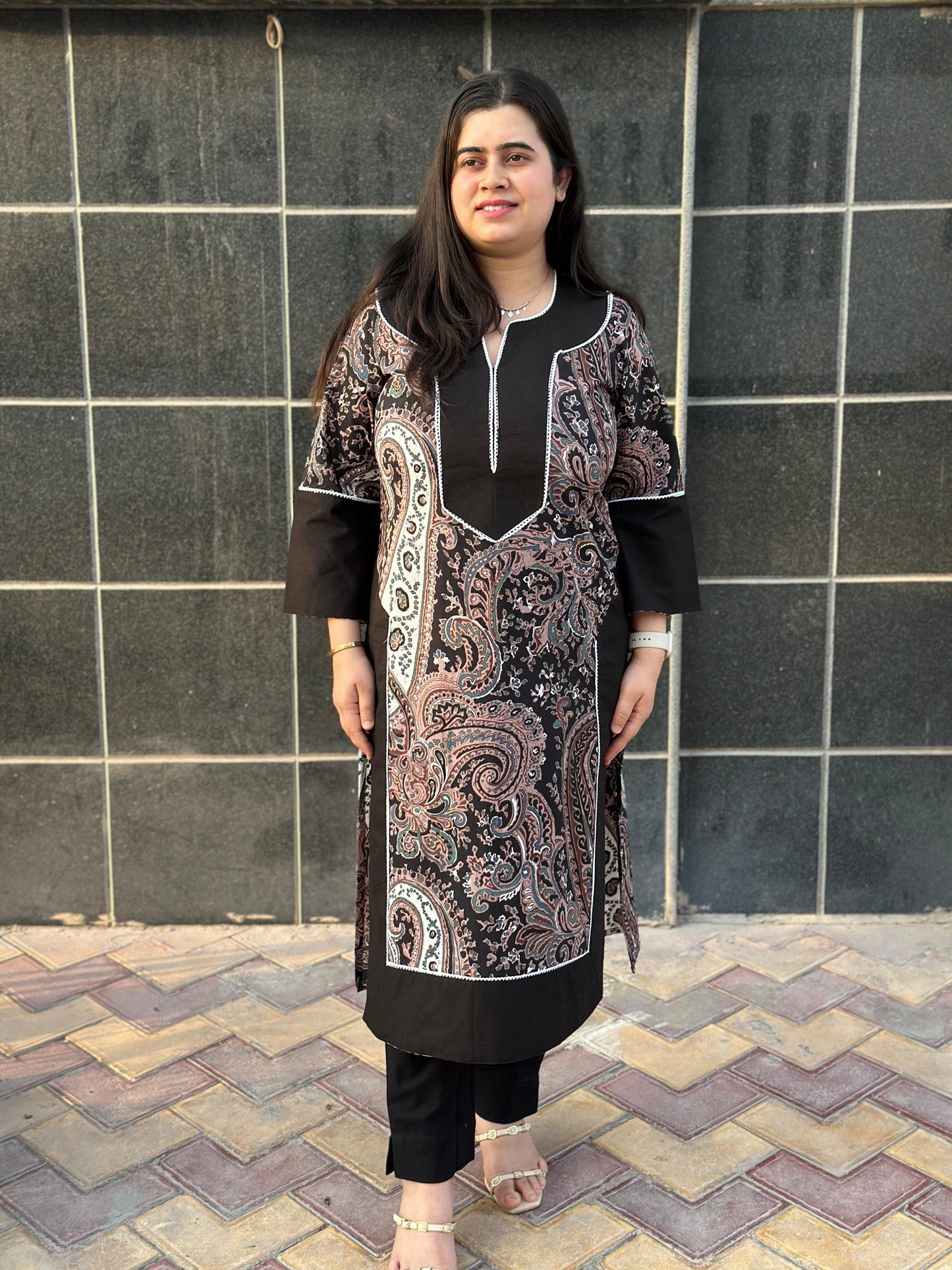 Airy Cotton Kalamkari kurti for women- Black Pakistani pattern